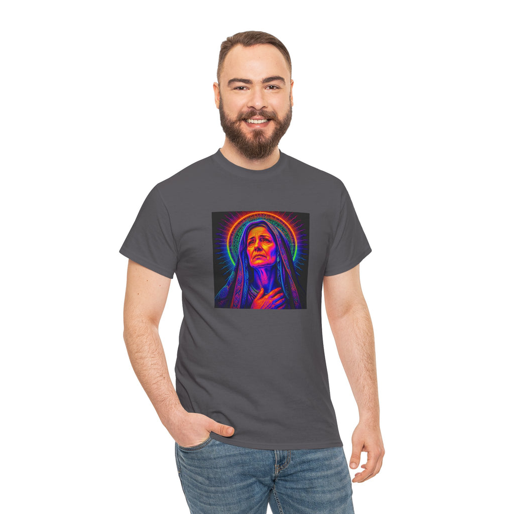 T-Shirt — Neon Madonna Portrait Graphic Tee Mother of Christ