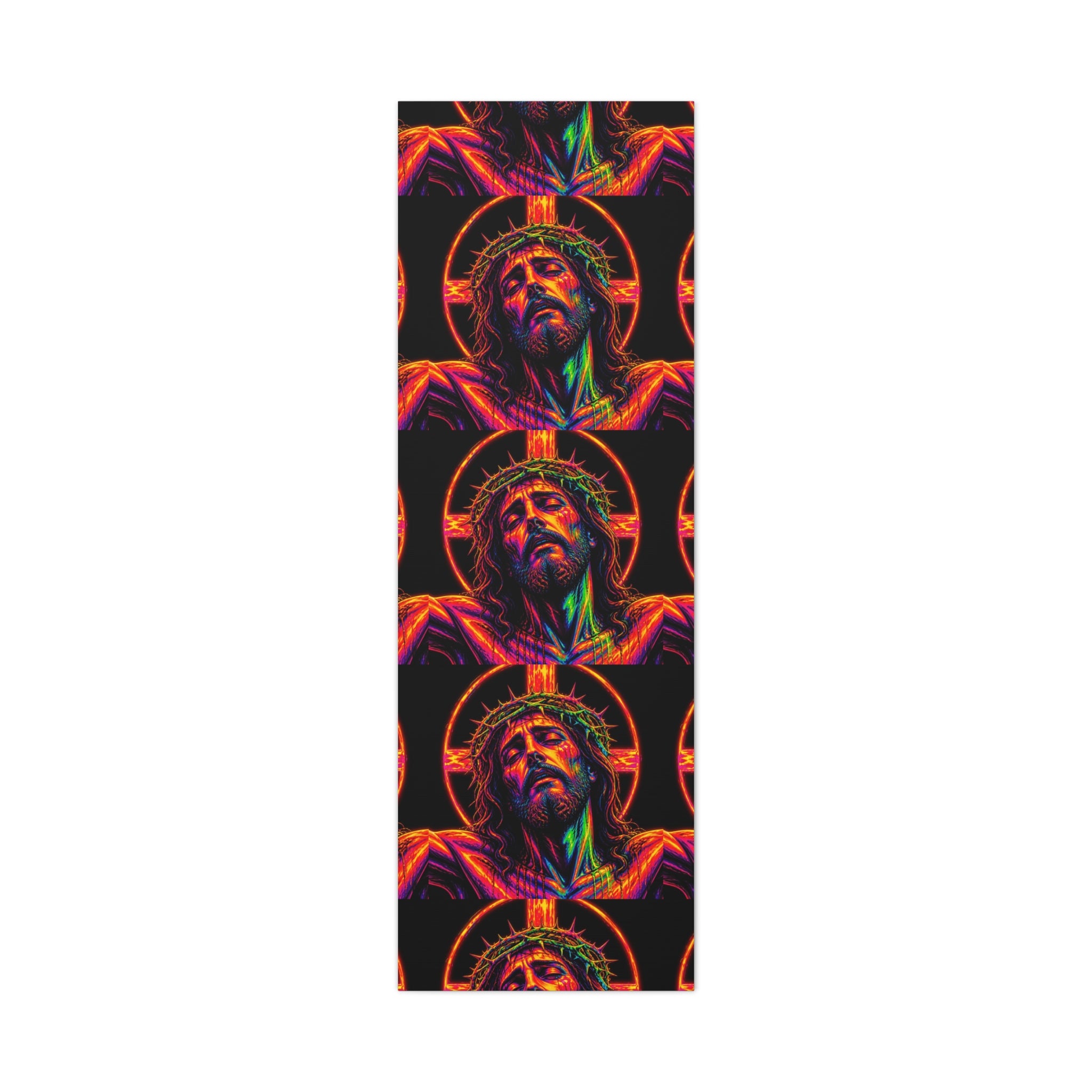 Neon Christ Crucifix Canvas Print — Vibrant Religious Wall Art