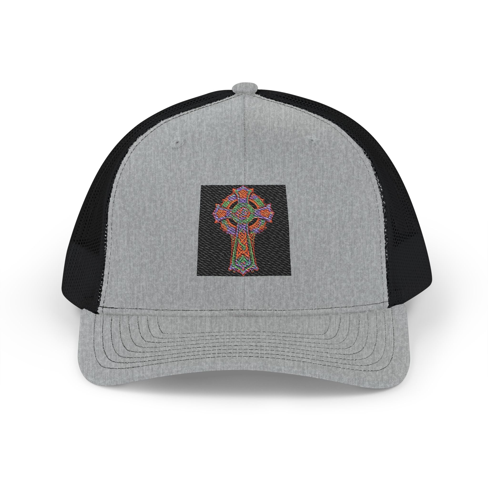 Floral Cross Snapback Trucker Cap — Colorful Mosaic Church Cross Hat