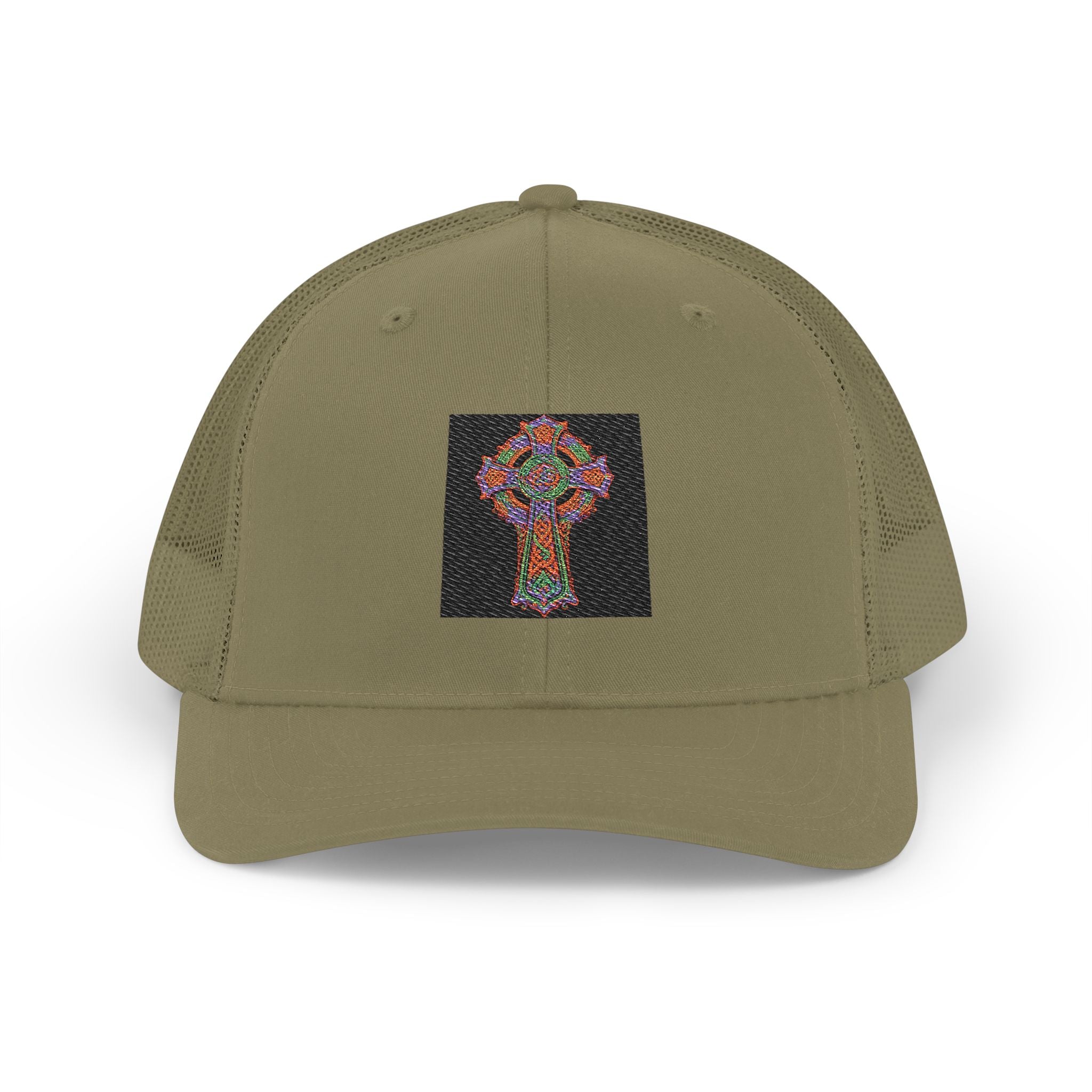 Floral Cross Snapback Trucker Cap — Colorful Mosaic Church Cross Hat