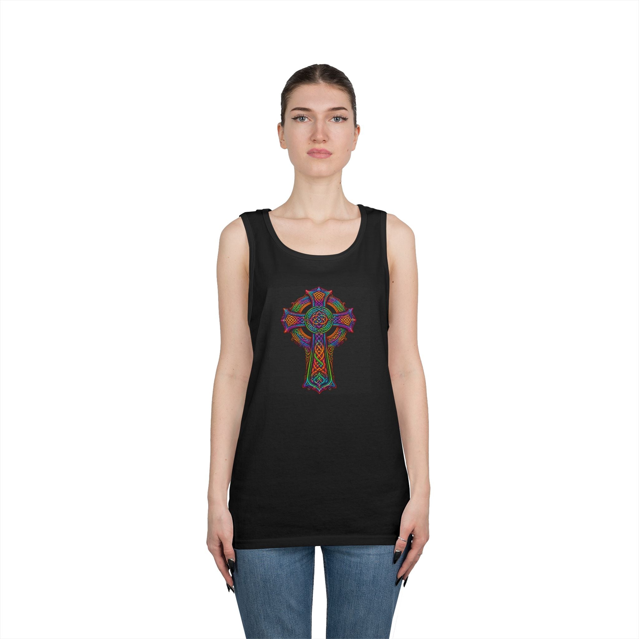 Celtic Cross Tank Top — Colorful Stained-Glass Style Religious Graphic