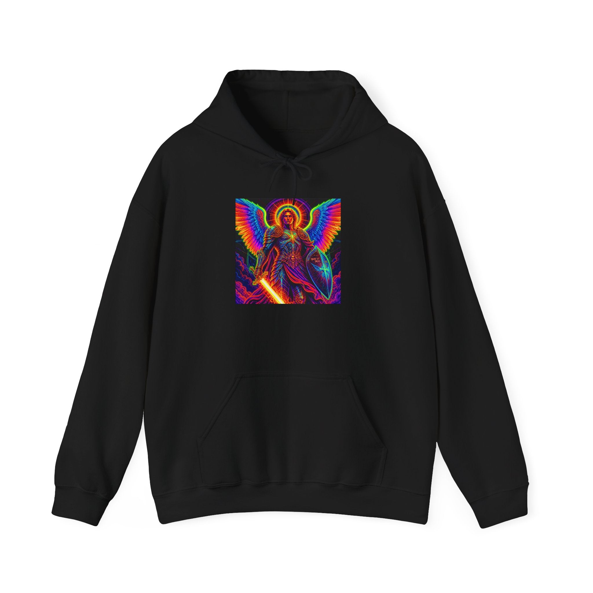 Psychedelic Angel Hoodie — Neon Rainbow Guardian Graphic Sweatshirt