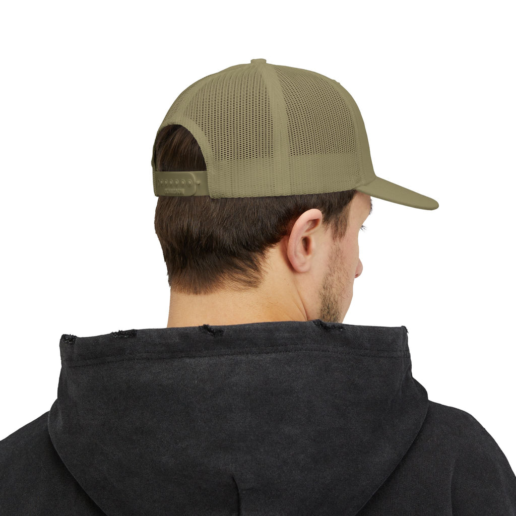 Religious Trucker Cap — Mosaic Sacred Heart Patch Snapback