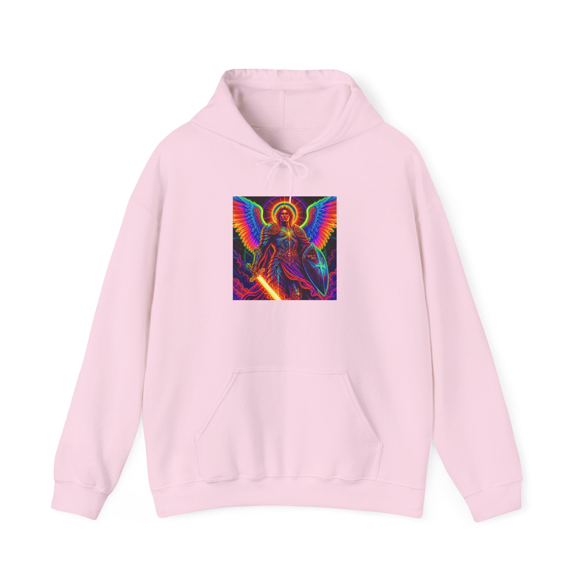 Psychedelic Angel Hoodie — Neon Rainbow Guardian Graphic Sweatshirt