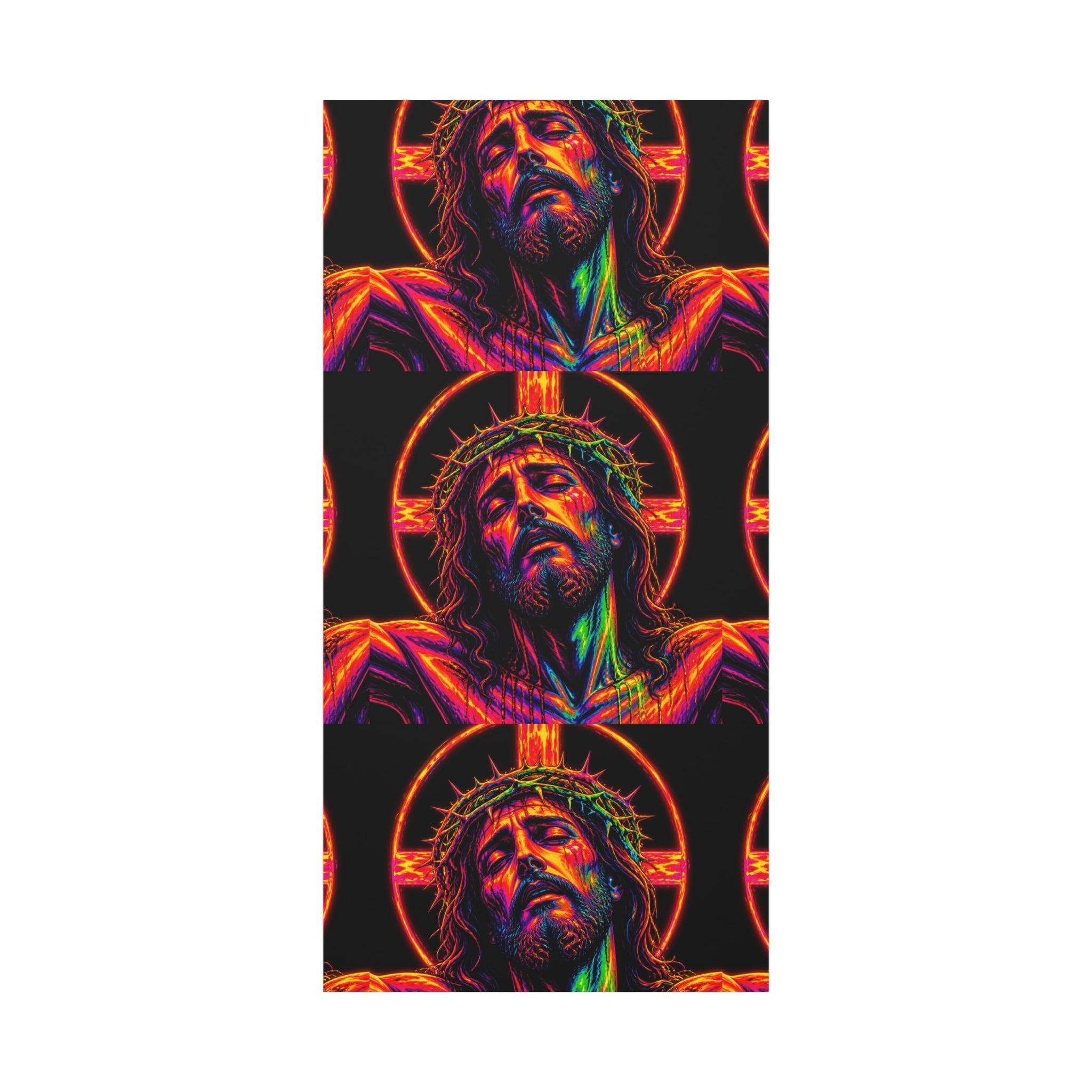 Neon Christ Crucifix Canvas Print — Vibrant Religious Wall Art