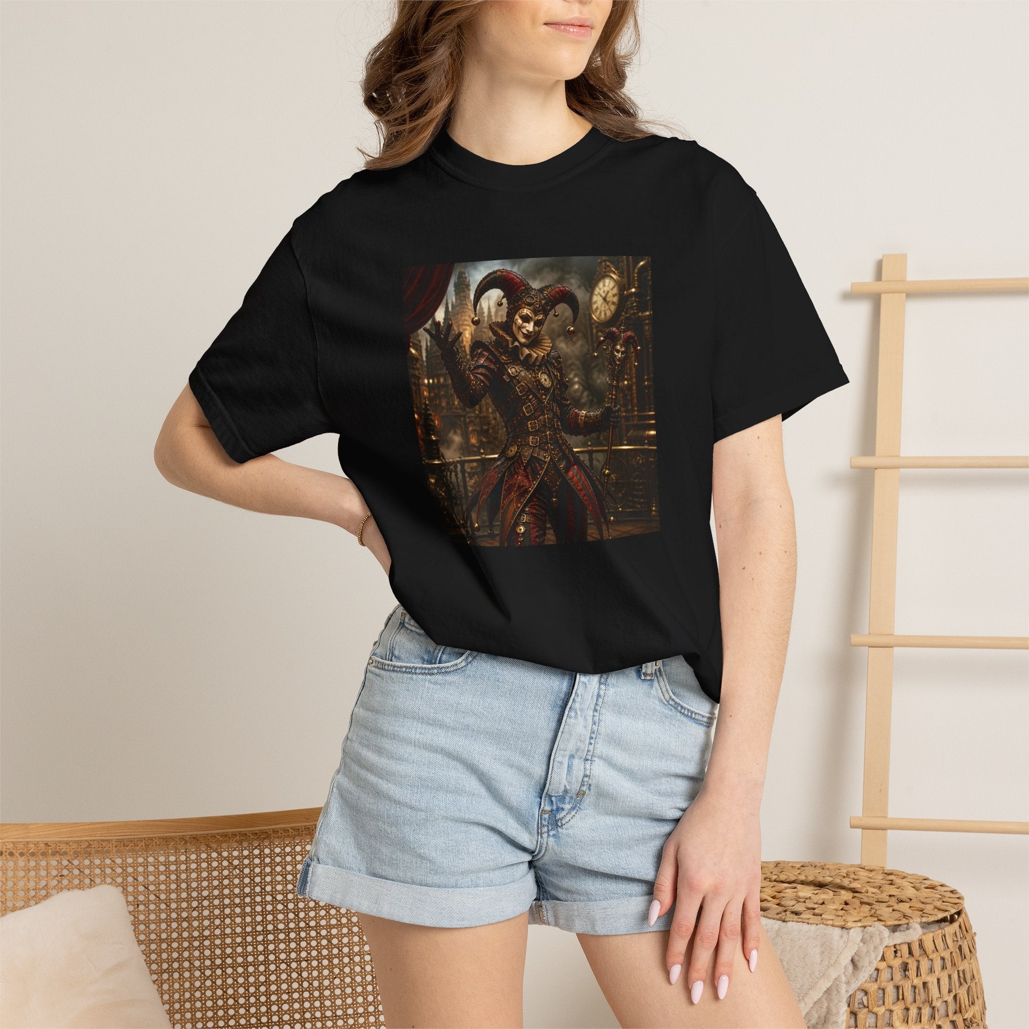 Steampunk Dark Carnival Jester Illustration Graphic T-Shirt