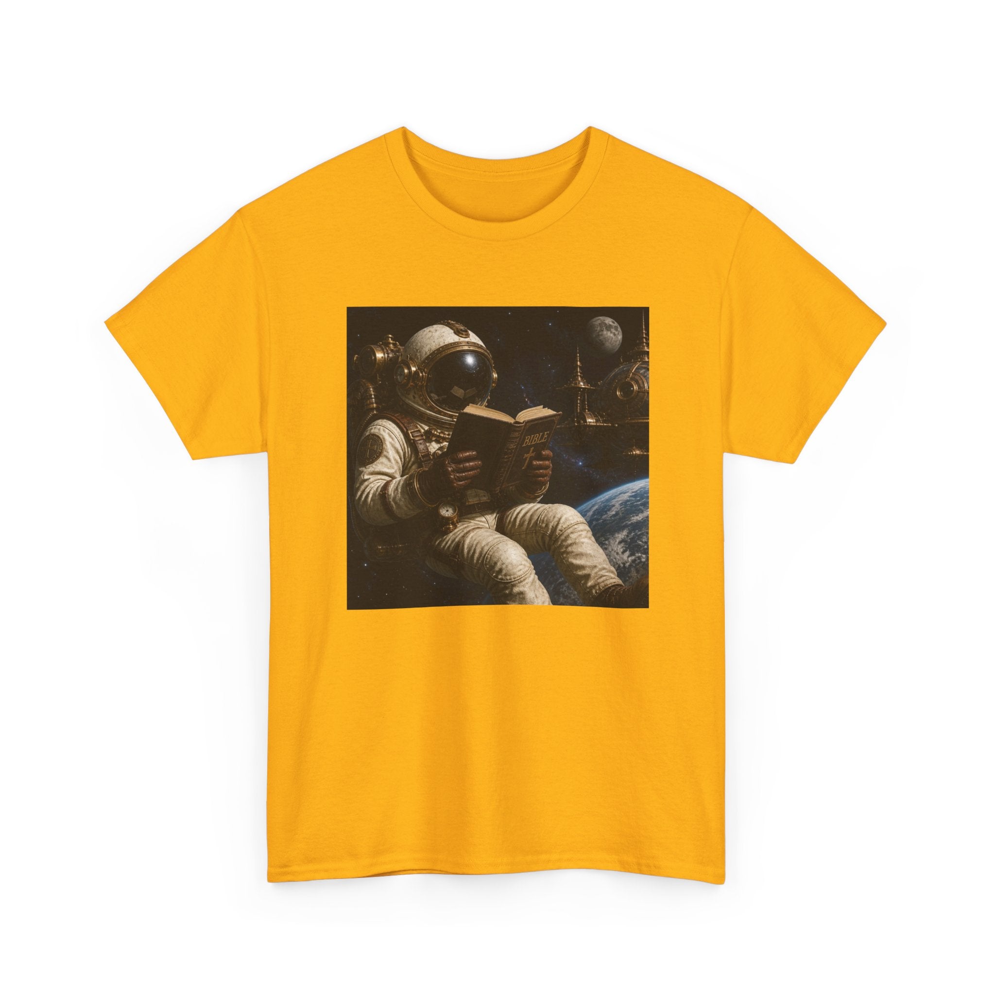 Astronaut Reading Graphic Tee — Spacebook Retro Sci‑Fi T-Shirt - Steampunk