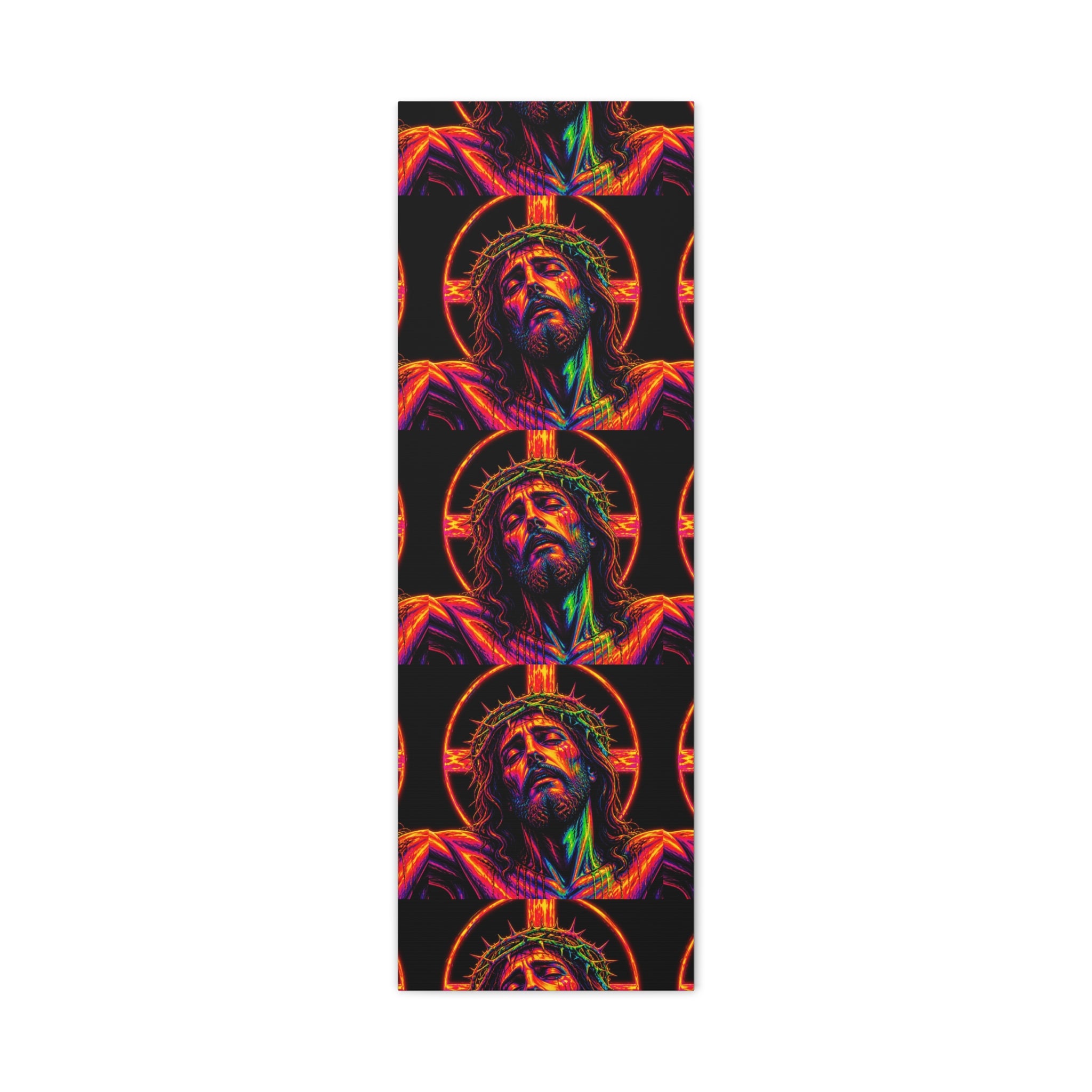 Neon Christ Crucifix Canvas Print — Vibrant Religious Wall Art