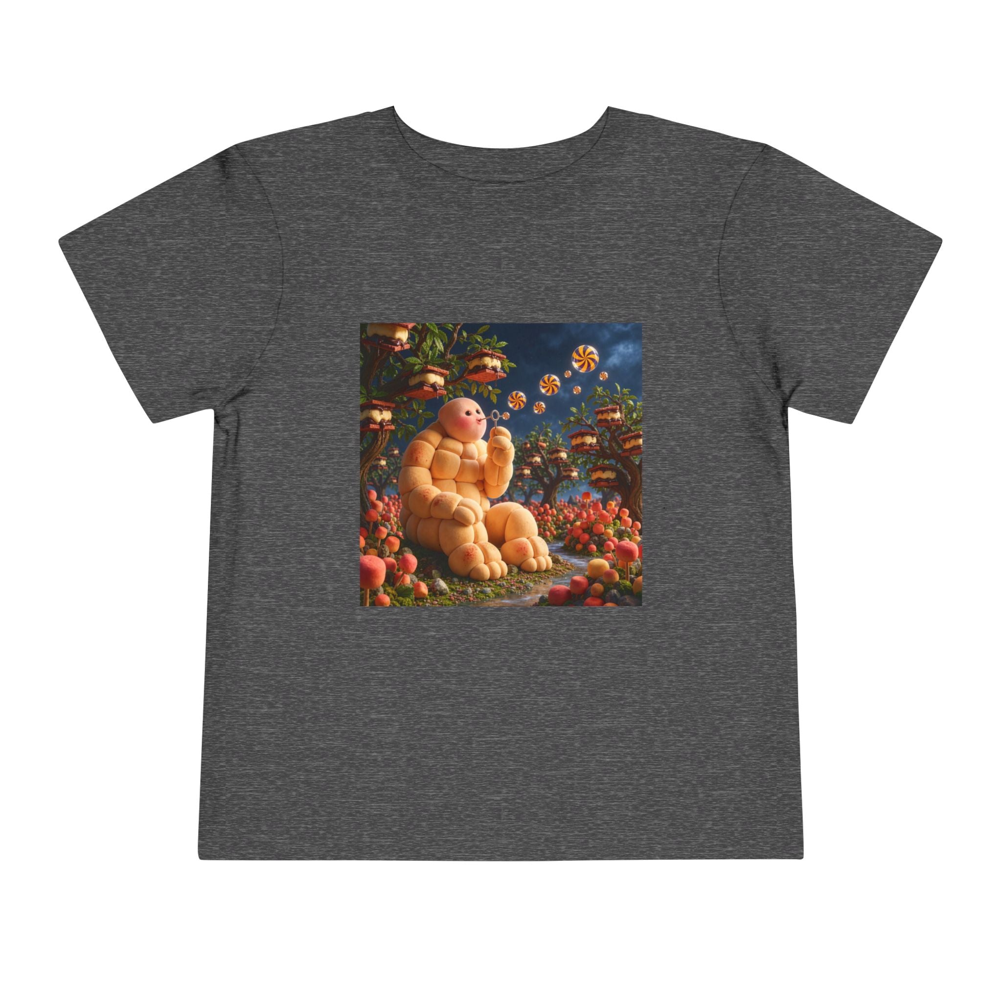 Toddler Tee — Cute Chubby Creature in Flower Garden Kids Shirt-Marshmallow Man
