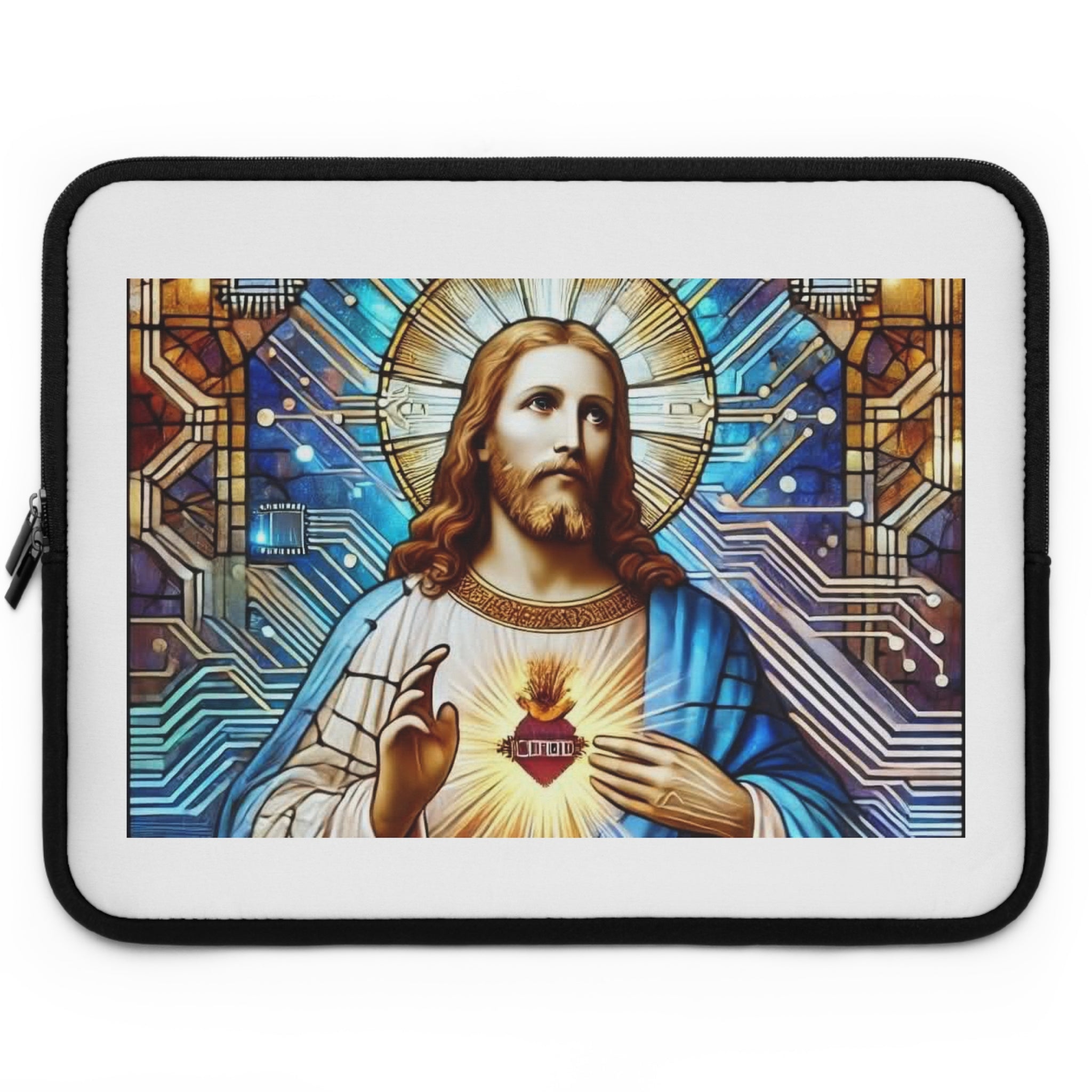 Sacred Heart Jesus Laptop Sleeve — Stained-Glass Tech Faith Case