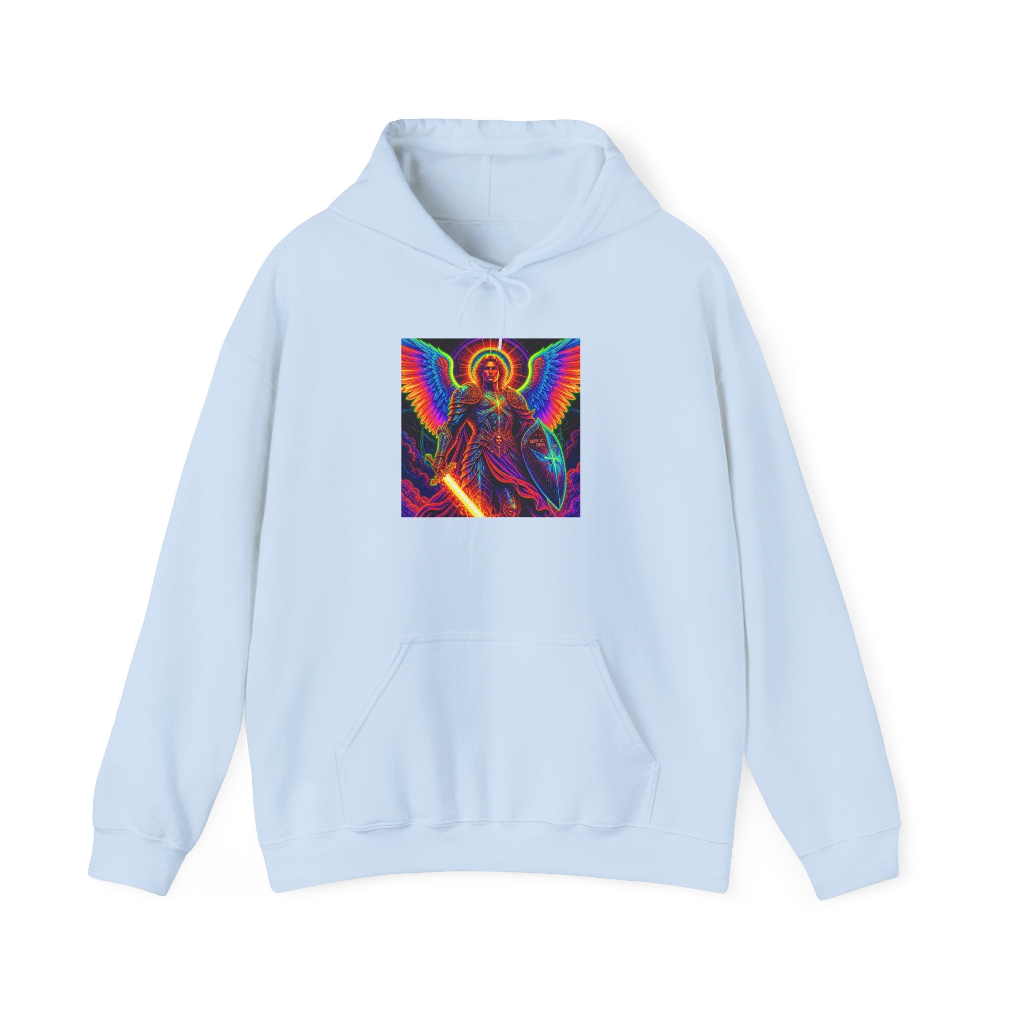 Psychedelic Angel Hoodie — Neon Rainbow Guardian Graphic Sweatshirt